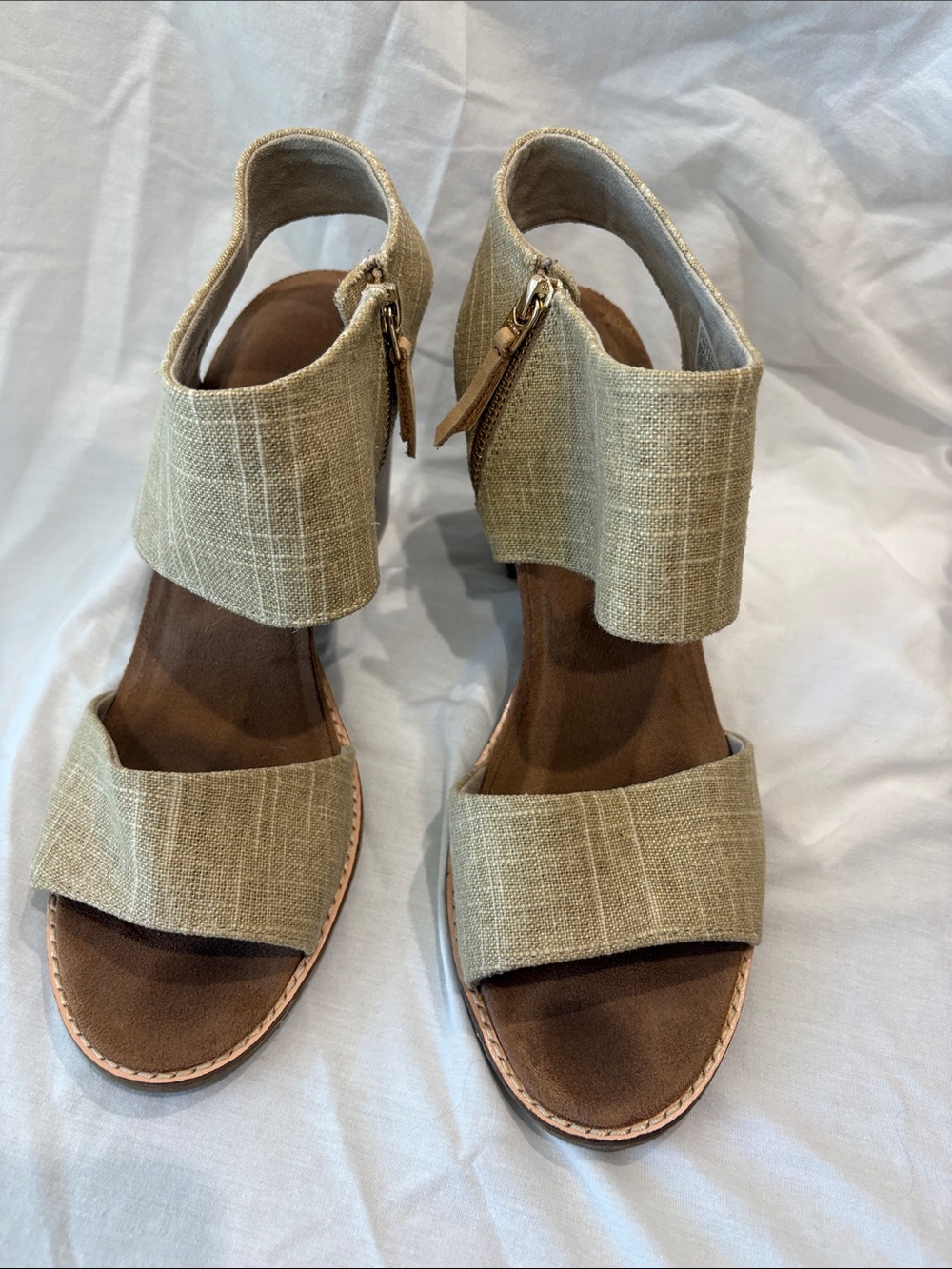 Toms Tan Linen Open-Toe Ankle-Strap Sandals